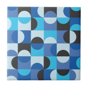 Azulejo De Cerâmica Moderno de Meados do Século Meios círculos Azul Tu
