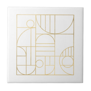 Azulejo De Cerâmica Moderno Geométrico Deco Faux Dourado/White Design