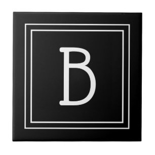 Azulejo De Cerâmica Moderno Monograma Preto e Branco Inicial Simples