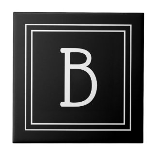 Azulejo De Cerâmica Moderno Monograma Preto e Branco Inicial Simples