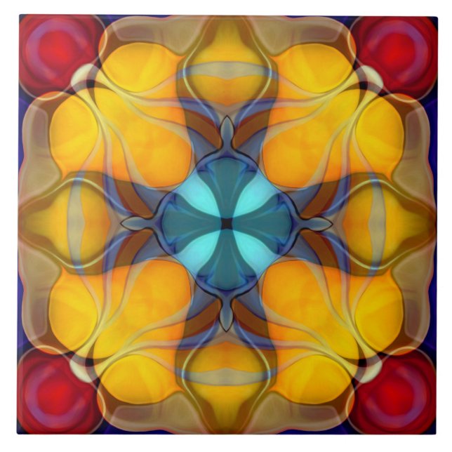 Azulejo De Cerâmica Moderno, ornamental, elegante, amarelo, teal, verm (Frente)