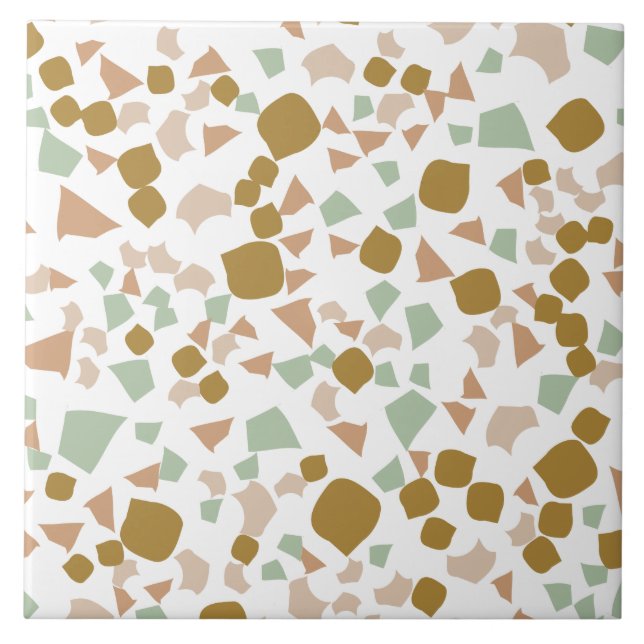 Azulejo De Cerâmica Moderno Simples Terrazzo Branco Dourado (Frente)