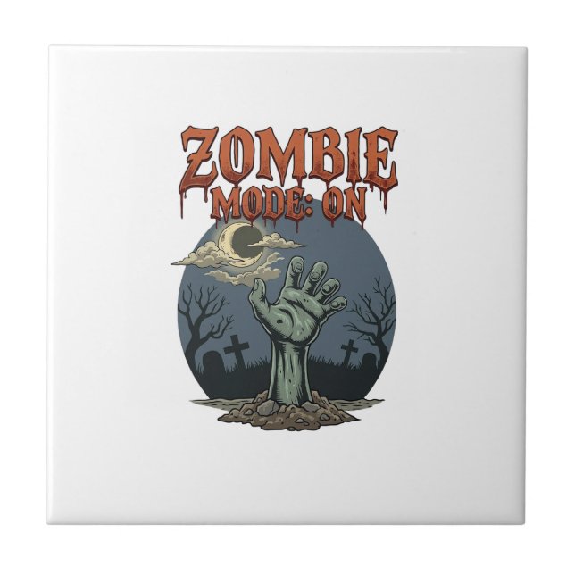 Azulejo De Cerâmica Modo Zumbi Halloween Mão Lua Cemitério_1 (Frente)