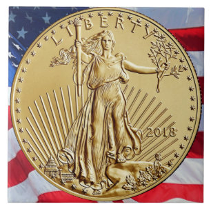 AZULEJO DE CERÂMICA  MOEDA DOURADO DA LIBERDADE