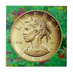 Azulejo De Cerâmica Moedas Douradas do aniversário da Liberdade Amer