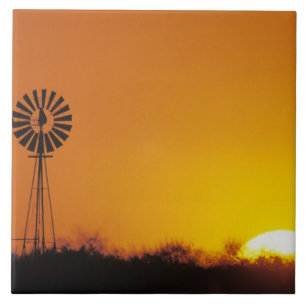Azulejo De Cerâmica Moinho de vento ao pôr do sol, Sinton, Texas, EUA