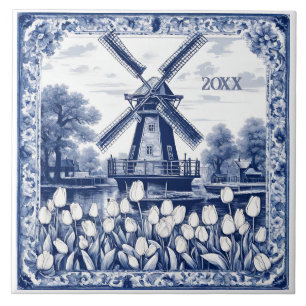Azulejo De Cerâmica Moinho de Vento Azul Personalizado Delft Holanda