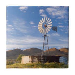Azulejo De Cerâmica Moinho de Vento e Barragem no Karoo ao Nascer do S