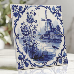 Azulejo De Cerâmica Moinho de Vento e Floral Tradicionais de Delftware