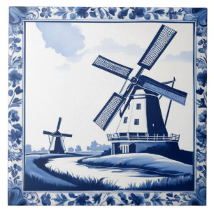 Azulejo De Cerâmica Moinho de vento tradicional holandês delft azul e 