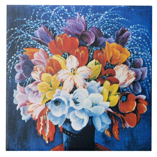 Azulejo De Cerâmica Moise Kisling, Buquê de Tulipas, (Frente)