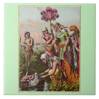 Azulejo De Cerâmica Moisés De Bebê Em Uma Cesta