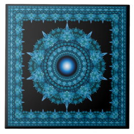 Azulejo De Cerâmica Mola fractal de estrela azul