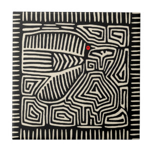Azulejo De Cerâmica Mola Pajaro Índio Kuna do Panamá - Preto Branco