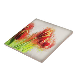 Azulejo De Cerâmica Molas Amarelas Vermelhas De Mola Aquosa Floral