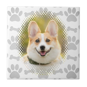 Azulejo De Cerâmica Moldura De Cão Para Impressão De Pata E Osso