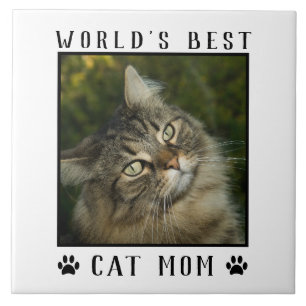 Azulejo De Cerâmica Moldura de Foto de Pet com Pegadas de Gato Mãe do