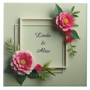 Azulejo De Cerâmica Moldura Floral com Flores Rosas