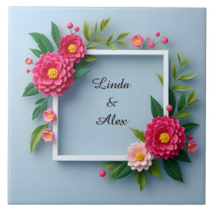 Azulejo De Cerâmica Moldura Floral com Flores Rosas