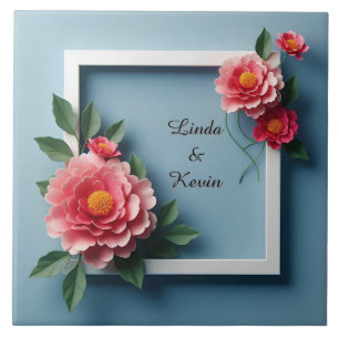 Azulejo De Cerâmica Moldura Floral com Flores Rosas