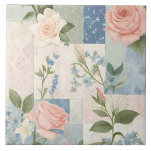 Azulejo De Cerâmica Molho Delicado, Cor-De-Rosa Floral E Azul