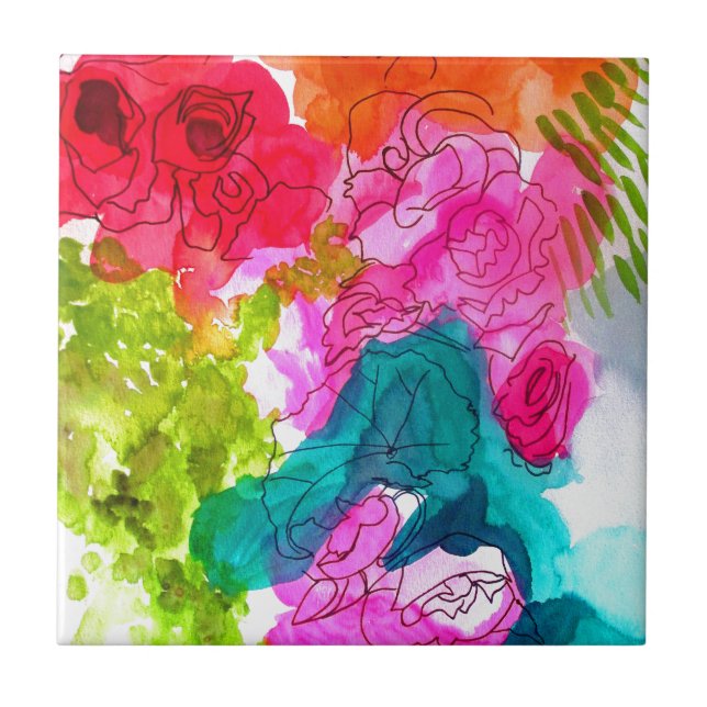 Azulejo De Cerâmica Molho Flores de água abstrato (Frente)