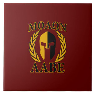 Azulejo De Cerâmica Molon Labe Spartan Mask Laurels Burgundy Vermelho