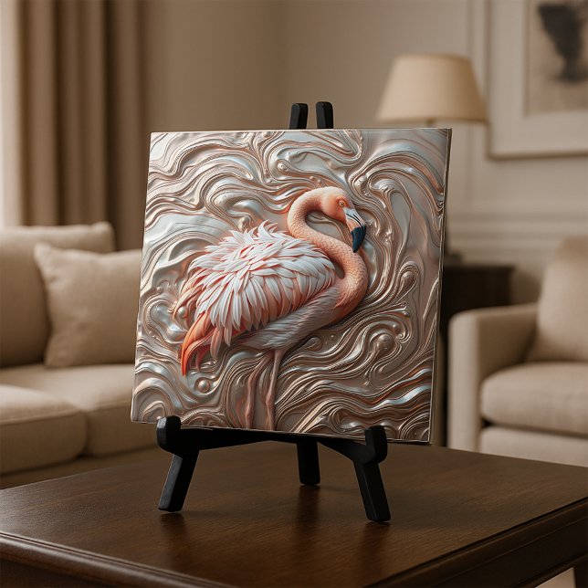 Azulejo De Cerâmica Molten Dourado Cobre e Prata Graceful Flamingo (Criador carregado)