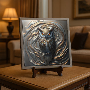 Azulejo De Cerâmica Molten Metallic Dourado e Silver Sculted Owca Art