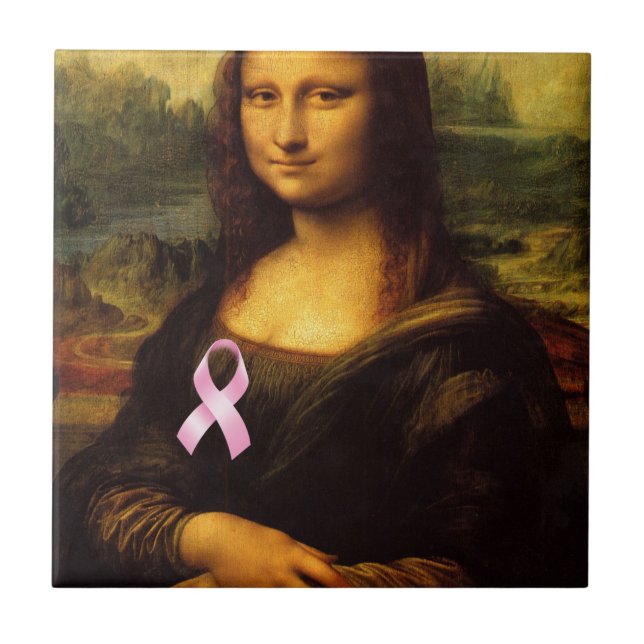Azulejo De Cerâmica Mona Lisa Com Fita Rosa (Frente)