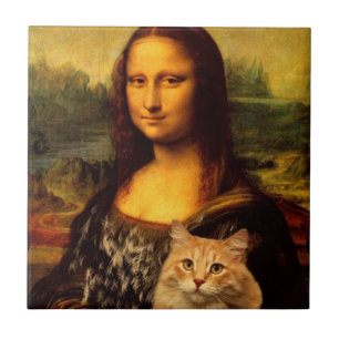 Azulejo De Cerâmica Mona Lisa com seu animal de estimação, amantes de