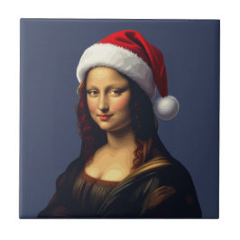 Azulejo De Cerâmica Mona Lisa Santa Hat Christmas Holiday Cut Out