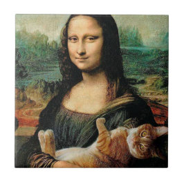 Azulejo De Cerâmica Mona Lisa segurando seu gato Leonardo da Vinci
