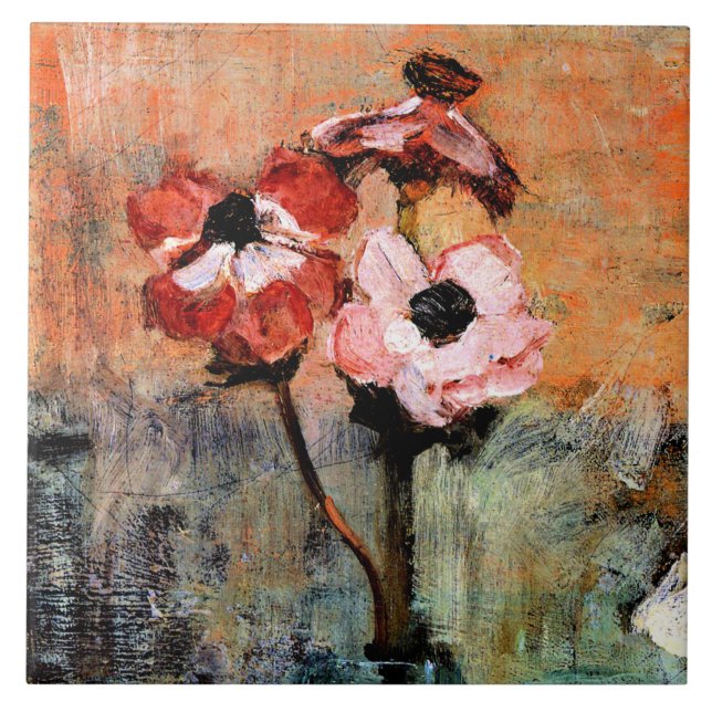 Azulejo De Cerâmica Mondrian - Anêmonas em um Vase (Frente)