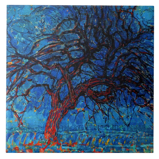 Azulejo De Cerâmica Mondrian - Avond (Noite) Red Tree, (Frente)