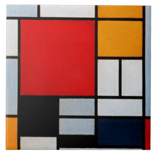 Azulejo De Cerâmica Mondrian - Composição com Plano Vermelho Grande