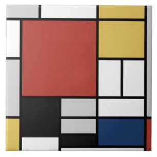 Azulejo De Cerâmica Mondrian Painting Red Plane Yellow Black Cinza Blu
