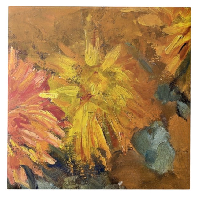 Azulejo De Cerâmica Mondrian - Três crisântemos (Frente)