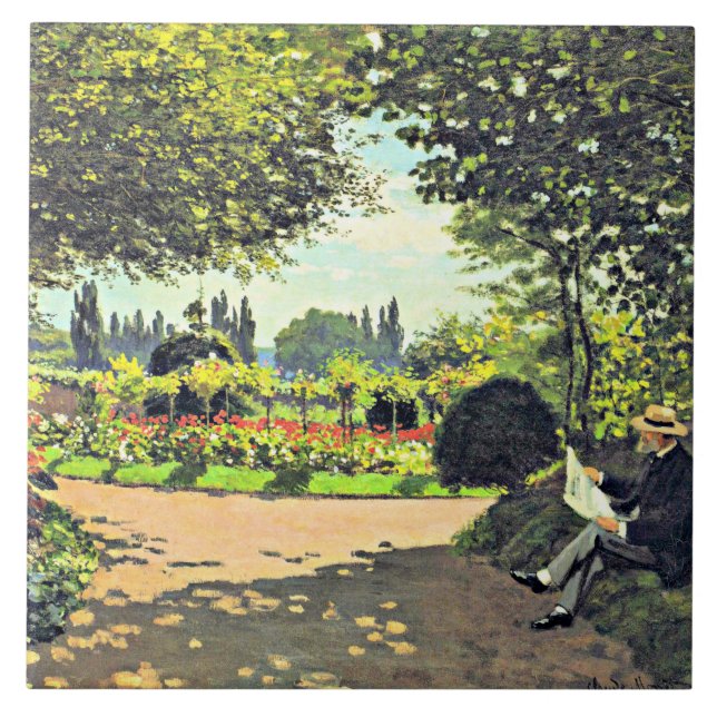 Azulejo De Cerâmica Monet - Adolphe Monet Lendo no Jardim (Frente)