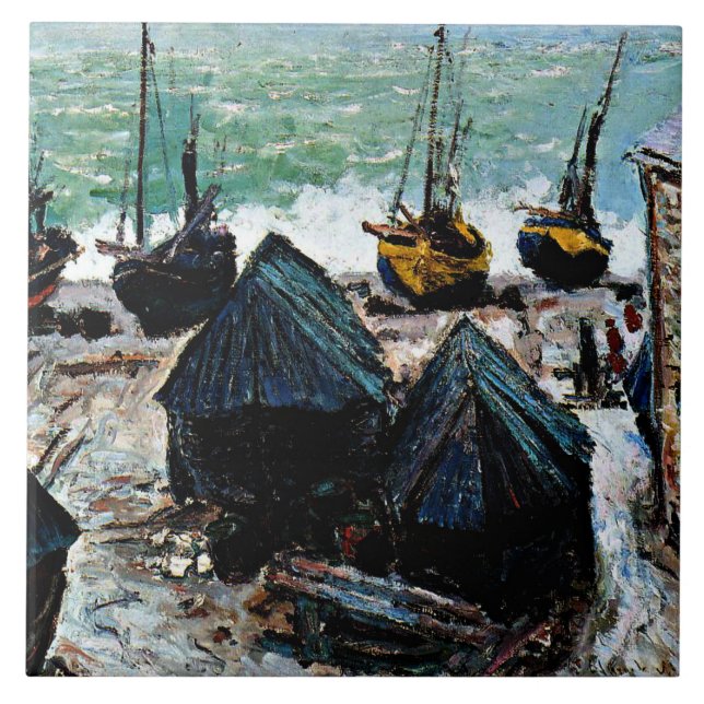 Azulejo De Cerâmica Monet - Barcos na Praia de Etretat (Frente)
