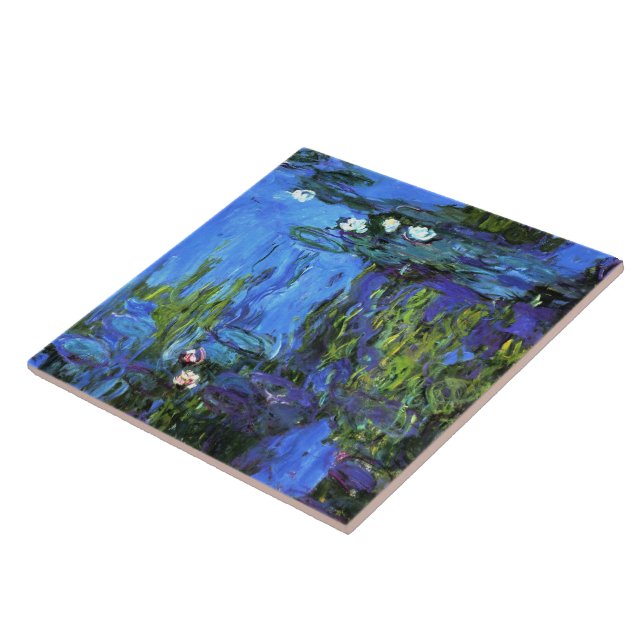 Azulejo De Cerâmica Monet - Lírios-Água, índigo azul, (Lateral)