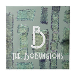 Azulejo De Cerâmica Monograma abstrato moderno do pastel verde-sábio