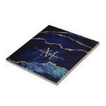 Azulejo De Cerâmica Monograma Azul de Gemstone Dourado, Marinho Agate<br><div class="desc">Agate Marinho Azul Gemstone Marble Monograma Nome Geode Glitter Sparkle Personalizado Aniversário - Oferta/Fornecedor - Adicione Sua Carta / Nome - Texto ou Remover - Torne Seu Presente Especial - Redimensionar e mover ou remover e adicionar texto / elementos com ferramenta de personalização. Design por MIGNED. Por favor, veja meus...</div>