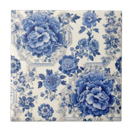 Azulejo De Cerâmica Monograma branco branco-chic da chinoiserie toile