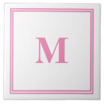 Azulejo De Cerâmica Monograma Branco Cor-de-rosa Nome Personalizado In<br><div class="desc">Projetado com modelo de texto para monograma inicial que você pode personalizar!</div>