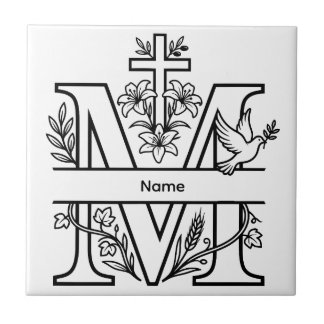 Azulejo De Cerâmica Monograma cristão M personalizável