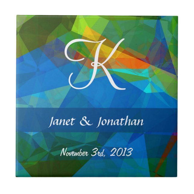 Azulejo De Cerâmica Monograma customizável dos polígono 39 abstratos (Frente)