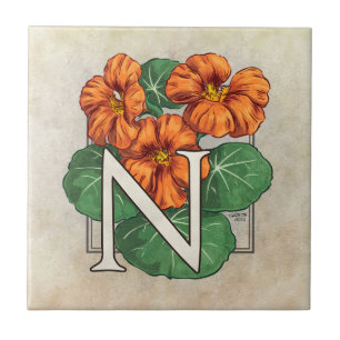 Azulejo De Cerâmica Monograma da Flor de Nasturitos
