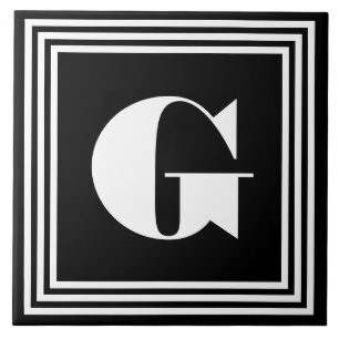 Azulejo De Cerâmica Monograma de 3 Quadros Negrito   Preto e branco