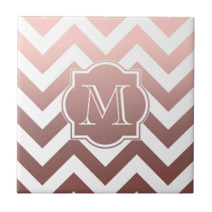 Azulejo De Cerâmica Monograma de Chevrons Dourada rosa